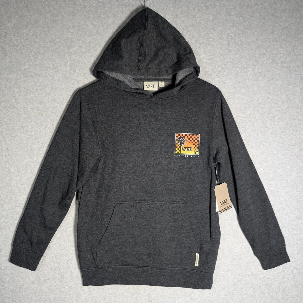 Vans Hoodie Women Medium Gray NWT Graphic Palm Tree Checkerboard Skater Indie